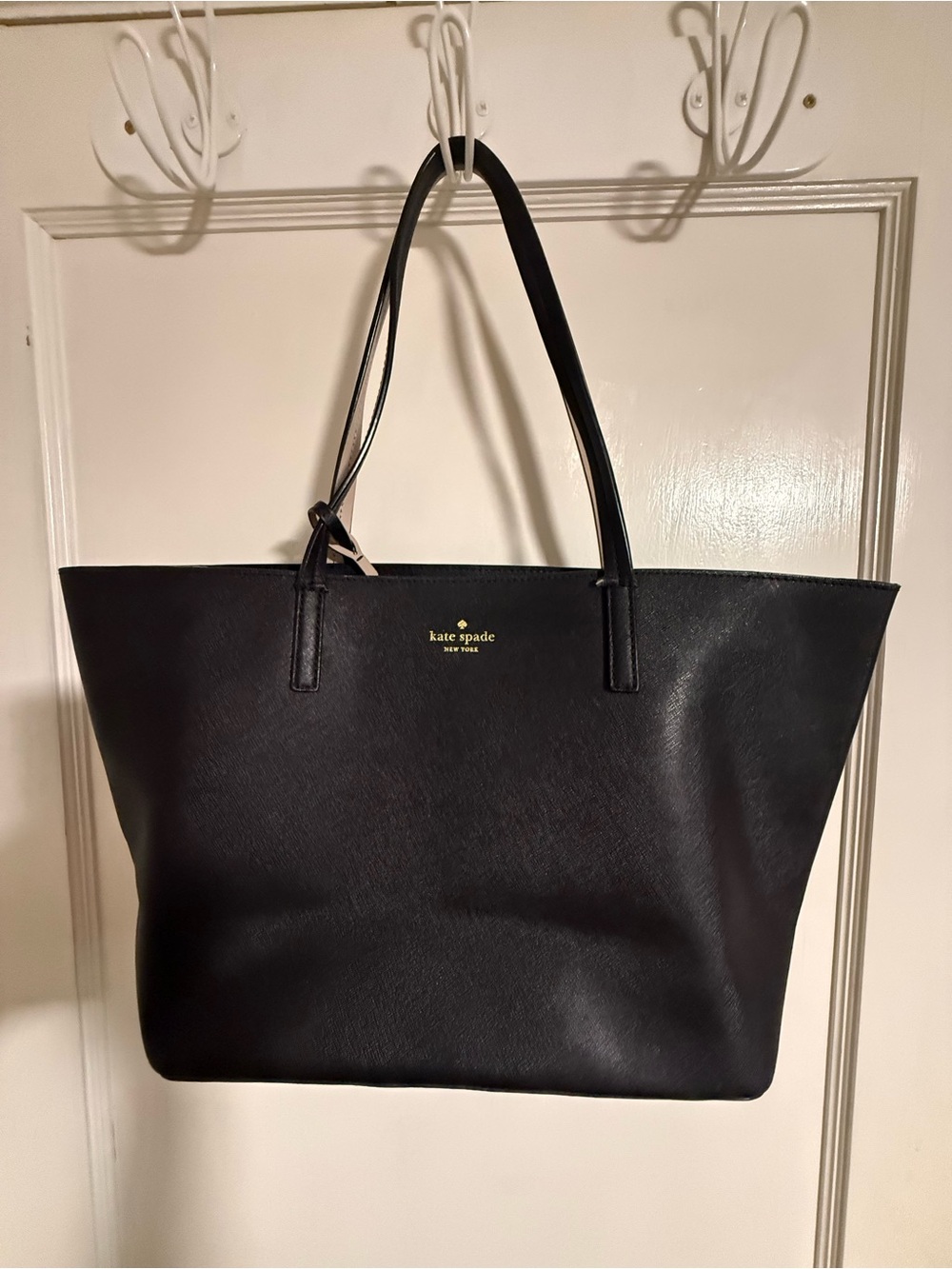 kate spade Black Leather Tote with Gold Logo